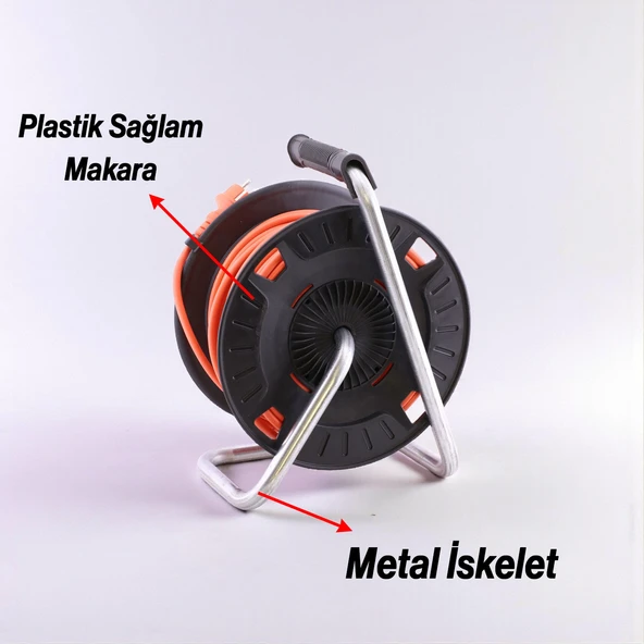 Makaralı CCA Uzatma Kablosu 3x1.5 mm 40 Metre Termal Sigortalı Plastik Seyyar 4 Prizli Monofaze - Resim 3