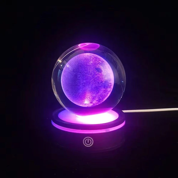 pilelistore Usb'li Plastik Altlıklı Dolunay Dönen Cam Küre