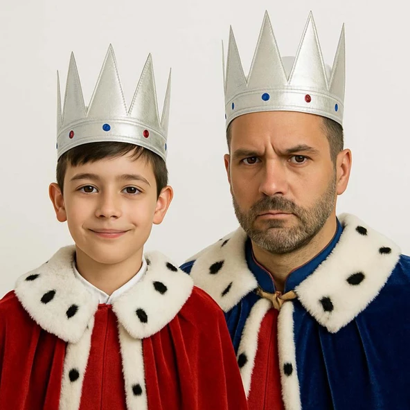 GümüşRenkEvaYumuşakKralKraliyetTacıYetişkinÇocukUyumlu55cm - Resim 2