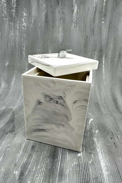 Mermer Desenli Banyo Tuvalet Wc Mini Boy Beton Çöp Kovası 2 Litre - 1