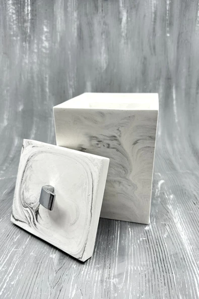 Mermer Desenli Banyo Tuvalet Wc Mini Boy Beton Çöp Kovası 2 Litre - 3