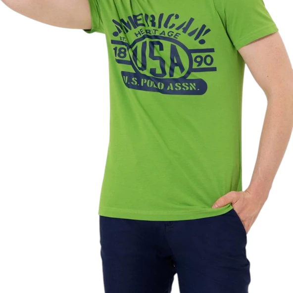 Erkek Elma Yeşili Bisiklet Yaka Tişört - Resim 6