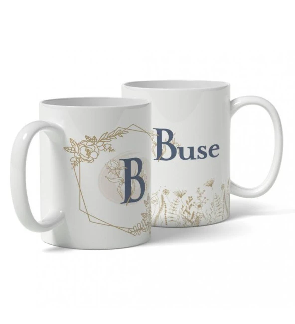 Kişiye Özel Altıgen Çiçek Desenli İsim ve Harf Baskılı Kupa - 2