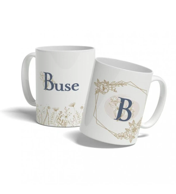 Kişiye Özel Altıgen Çiçek Desenli İsim ve Harf Baskılı Kupa - 3