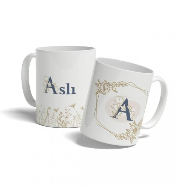 Kişiye Özel Altıgen Çiçek Desenli İsim ve Harf Baskılı Kupa - 5