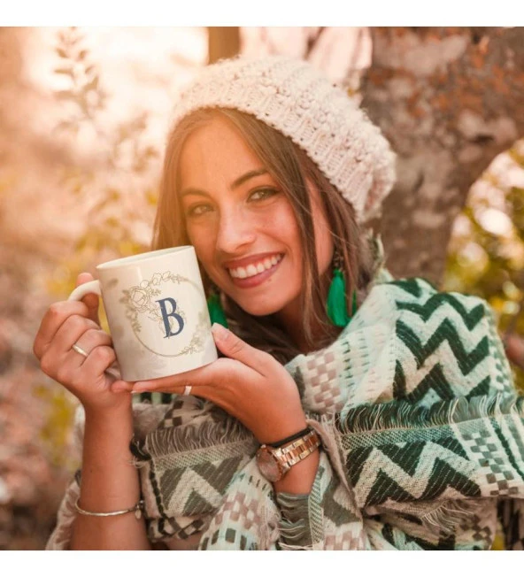 Kişiye Özel Yuvarlak "B" Harfi Temalı Baskılı Kupa - Resim 2