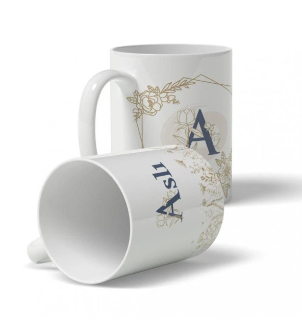 Kişiye Özel Altıgen Çiçek Desenli İsim ve Harf Baskılı Kupa - 6