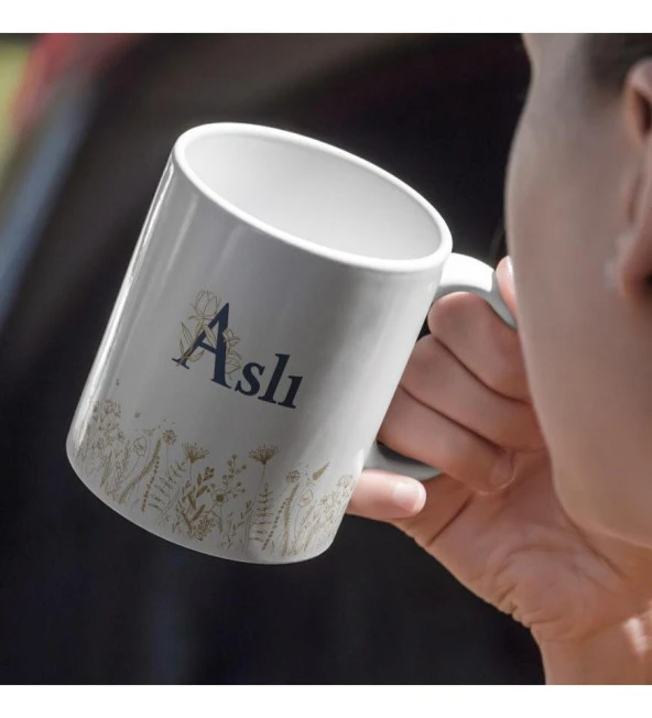 Kişiye Özel Altıgen Çiçek Desenli İsim ve Harf Baskılı Kupa - 7