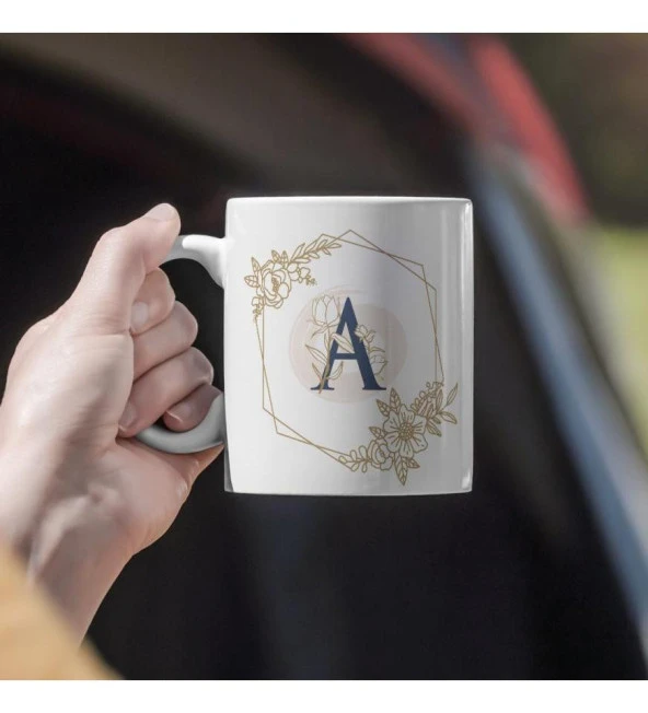 Kişiye Özel Altıgen Çiçek Desenli İsim ve Harf Baskılı Kupa - 8