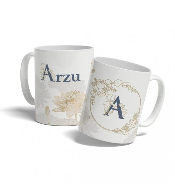 Kişiye Özel Yuvarlak "A" Harfi Temalı Baskılı Kupa - Resim 2