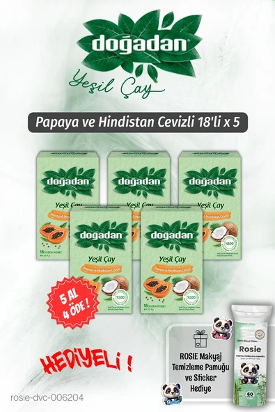 Doğadan 5 AL 4 ÖDE Yeşil Çay Papaya Hindistan Cevizli 18'li ve Rosie Pamuk ürün görseli