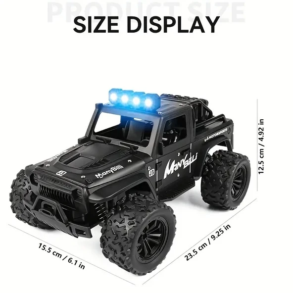 1:16 Off Road Şarjlı RC Uzaktan Kumandalı Renkli Farlar Siyah Arazi Aracı 20 Km/s Hızında Hediyelik Oyuncak - 5