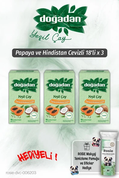 Doğadan Yeşil Çay 3'lü Papaya Hindistan Cevizli 18'li ve Rosie Pamuk ürün görseli