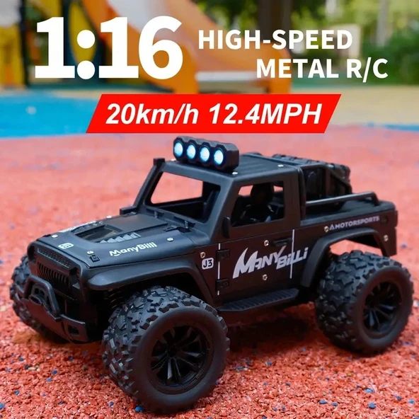 1:16 Off Road Şarjlı RC Uzaktan Kumandalı Renkli Farlar Siyah Arazi Aracı 20 Km/s Hızında Hediyelik Oyuncak - 2