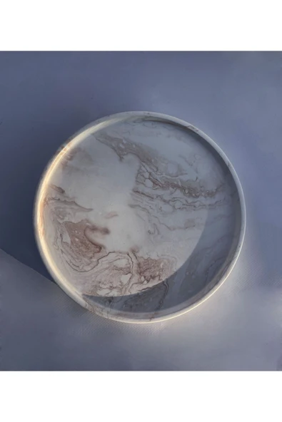 Mermer Desenli Kahverengi 26cm Banyo,dekoratif,sunumluk Tepsi - 4