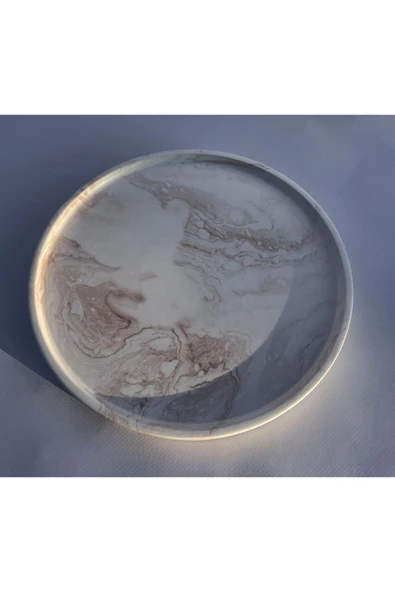 Mermer Desenli Kahverengi 26cm Banyo,dekoratif,sunumluk Tepsi