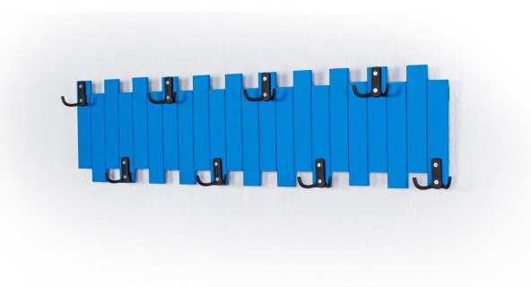 Mavi Ahşap Duvar Ve Kapı Askısı Elbise Askılık Çit Modeli 8 Askılı - 3