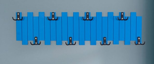 Mavi Ahşap Duvar Ve Kapı Askısı Elbise Askılık Çit Modeli 8 Askılı - 4