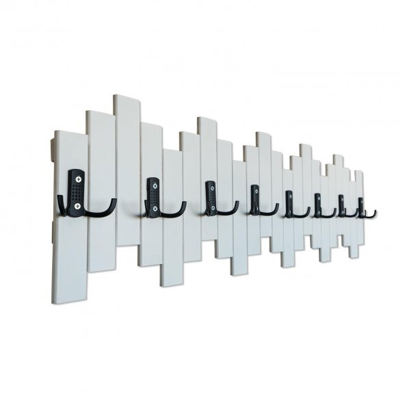 Beyaz Ahşap Duvar Ve Kapı Askısı Elbise Askılık Piyano Model 8 Askılı - 3