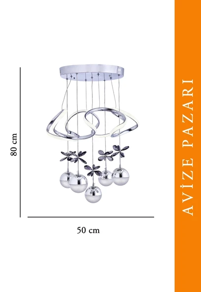 Galaksi Modern Sarkıt 5+1 Papatya Krom Ledli Sarkıt Avize - Resim 3