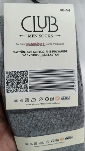 Club Lamswool Yün Erkek Kışlık Çorap 3 Adet - Resim 2