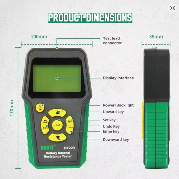 DUOYI DY223 Akü İç Direnç Test Cihazı 4 Telli Kelvin Test - Kurşun Asit, Lityum, Ni-Cd ve Alkalin Piller Uyuml - 4