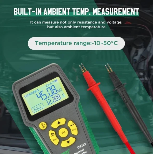 DUOYI DY223 Akü İç Direnç Test Cihazı 4 Telli Kelvin Test - Kurşun Asit, Lityum, Ni-Cd ve Alkalin Piller Uyuml - 6