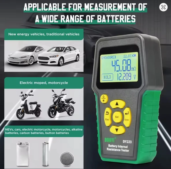 DUOYI DY223 Akü İç Direnç Test Cihazı 4 Telli Kelvin Test - Kurşun Asit, Lityum, Ni-Cd ve Alkalin Piller Uyuml - 2