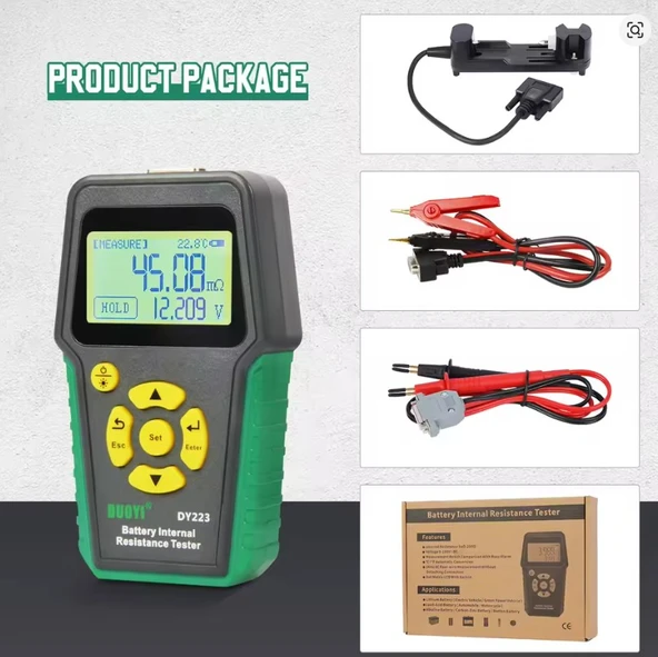 DUOYI DY223 Akü İç Direnç Test Cihazı 4 Telli Kelvin Test - Kurşun Asit, Lityum, Ni-Cd ve Alkalin Piller Uyuml - 5
