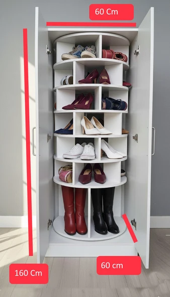 MukoToys 360 derece Dönen Ayakkabı Rafı 7 Basamaklı Beyaz Mdf - 2