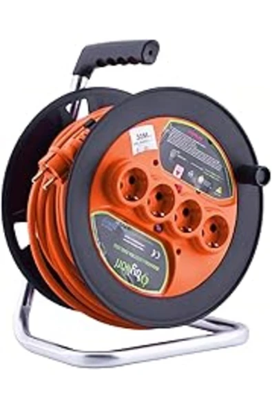 Badem10 Bylion Ip20 Plastik Makaralı Seyyar 4 Prizli Uzatma Kablosu 3x2.5 Mm Cca Kablo 30 Metre Ter - 1