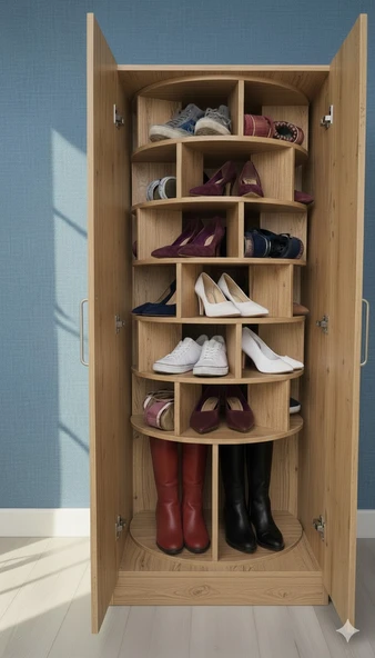 MukoToys 360 Dönen Ayakkabı Rafı 7 Basamaklı Ceviz Mdf - 3