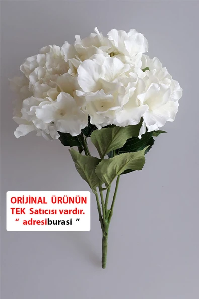 Adresiyapayçiçek Yapay Çiçek 5 Dal Lux Ortanca Demeti Ekru – Yapay Çiçek Dekor, Masa Süsü, Fon - 1