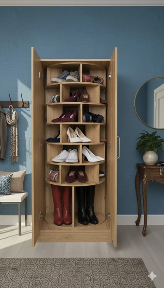 MukoToys 360 Dönen Ayakkabı Rafı 7 Basamaklı Ceviz Mdf - 2