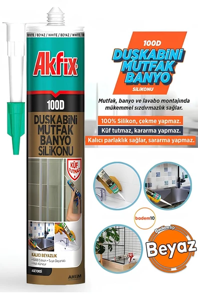 100D Beyaz Duşakabin Lavabo Küvet Pvc Plastik Silikon Silikonu Mutfak Küf Tutmaz 280 mL - 1
