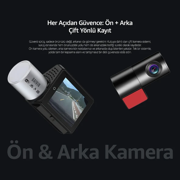DAIVIN A6M 4k Qhd Wifi Adas 170° Ultra Geniş Açılı Gece Görüşlü Ön ve Arka Araç İçi Kamera - 5