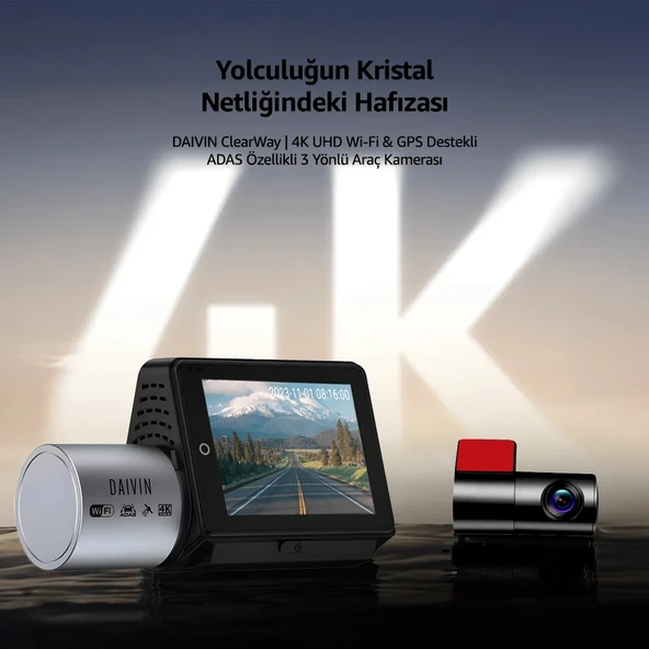 DAIVIN A6M 4k Qhd Wifi Adas 170° Ultra Geniş Açılı Gece Görüşlü Ön ve Arka Araç İçi Kamera - 11