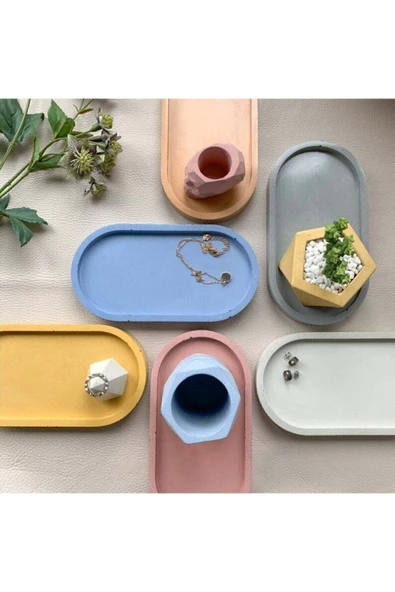Dekoratif Hediyelik Oval Beyaz Biblo Tabak Takı Tabağı Mum Tabağı Mumluk Organizer - 1