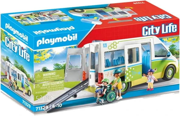 Playmobil City Life 71329 Okul Otobüsü, Sürgülü Kapılı Büyük Okul Otobüsü, Tekerlekli Sandalye İçin Katlanabilir Rampa v