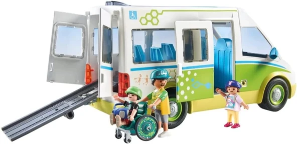 Playmobil City Life 71329 Okul Otobüsü, Sürgülü Kapılı Büyük Okul Otobüsü, Tekerlekli Sandalye İçin Katlanabilir Rampa v - 2