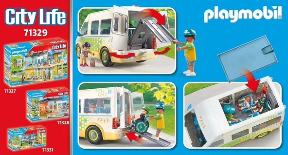 Playmobil City Life 71329 Okul Otobüsü, Sürgülü Kapılı Büyük Okul Otobüsü, Tekerlekli Sandalye İçin Katlanabilir Rampa v - 4