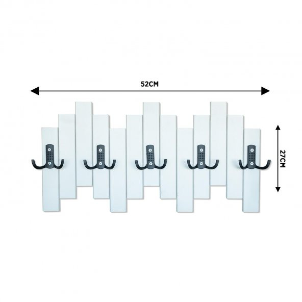 Beyaz Ahşap Duvar Ve Kapı Askısı Elbise Askılık Piyano Model 5 Askılı - 2