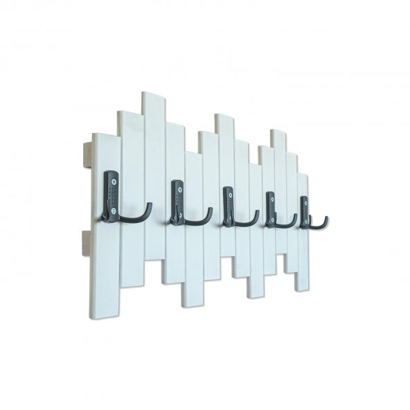 Beyaz Ahşap Duvar Ve Kapı Askısı Elbise Askılık Piyano Model 5 Askılı - 3