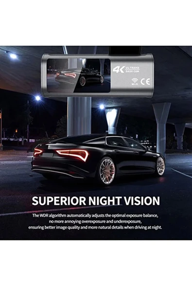 4K WiFi Çift Kameralı Araç Kamerası Gece Görüşlü G-Sensörlü Dash Cam 170 Derece - Resim 5