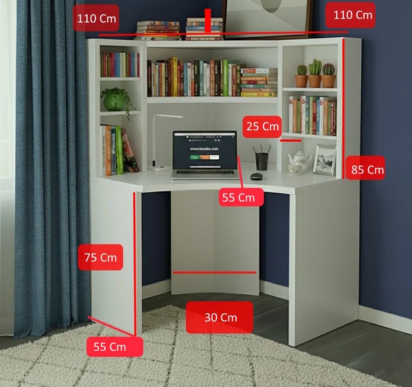 MukoToys Köşe Çalışma Masası ve Kitaplık Seti: Ergonomik Şık Beyaz MDF Tasarım