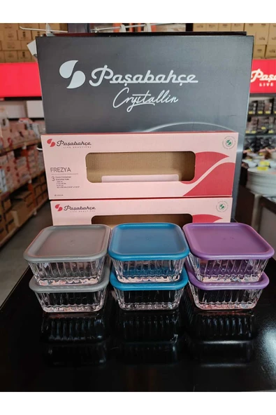 Paşabahçe frezya kapaklı cam saklama kabı 6 lı kahvaltılık 3 renk ürün görseli 1