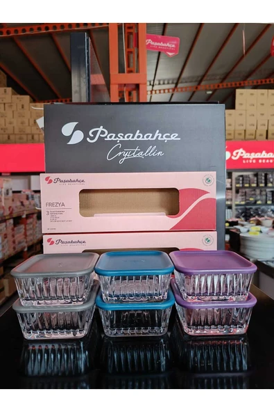 Paşabahçe frezya kapaklı cam saklama kabı 6 lı kahvaltılık 3 renk - Resim 2