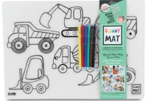 Funny Mat - İş Makineleri Ve Taşıtlar 6'Lı Kalem Hediyeli 30 x 40 cm ürün görseli 1