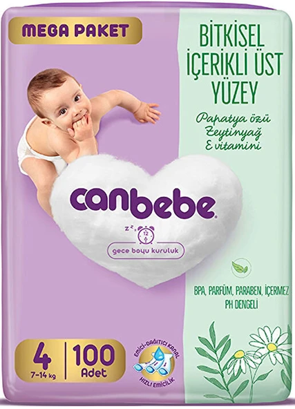 Canbebe Bebek Bezi Mega Paket 4 Beden (7-14kg) 100 Adet ürün görseli