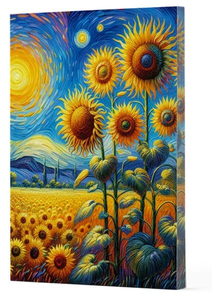 Van Gogh 4 - Ayçiçekleri Çizgili Yan Boyamalı Defter ürün görseli 1